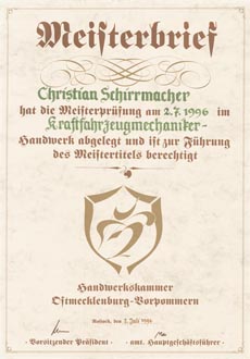 Meisterbrief Christian Schirrmacher